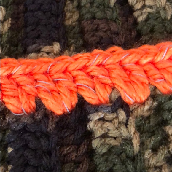 Hunting camouflage beanie hat  camo with orange reflective yarn handmade #M-100 - Picture 2 of 7